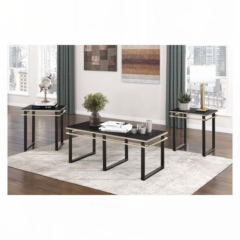 Ensemble de tables basses avec plateau en verre