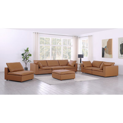 Ensemble de canapé avec repose-pieds 3 pièces Bendigo - Revêtement en cuir italien fleur