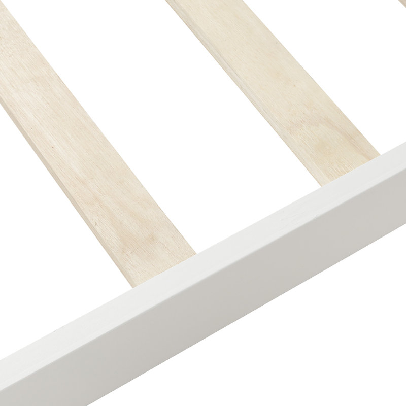 Lit plateforme avec base de lit en bois et sommier avec base de lit et support en lattes de bois, Blanc