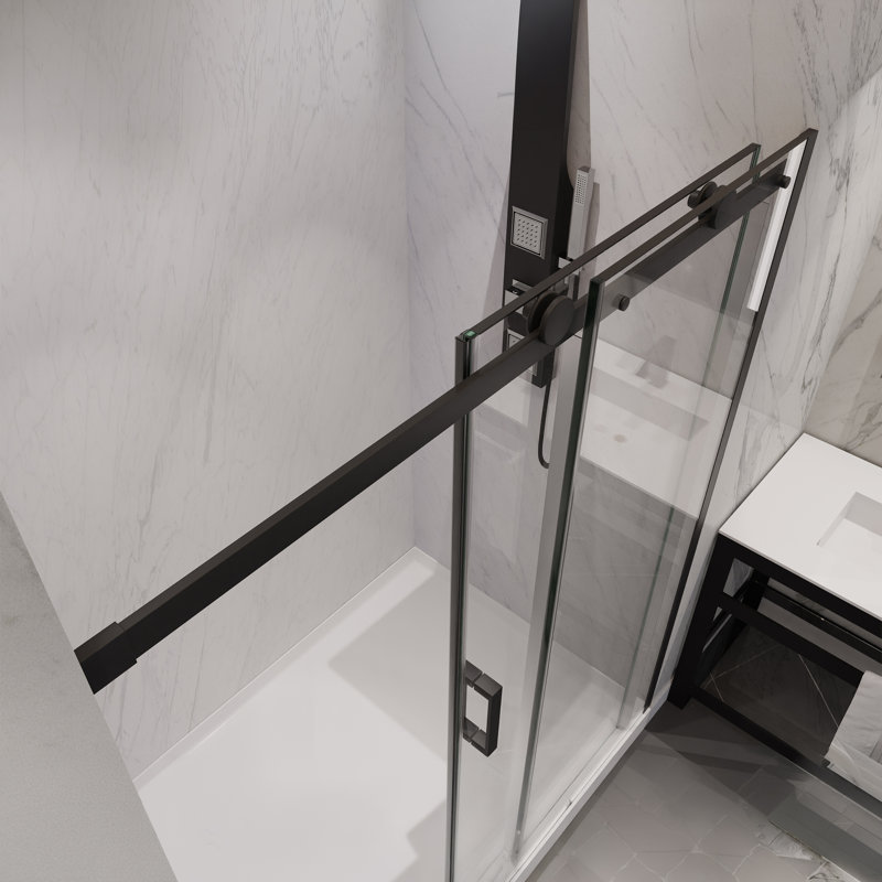 Rhodes 48" W x 76" H Single Sliding Frameless Shower Door, Matte Black