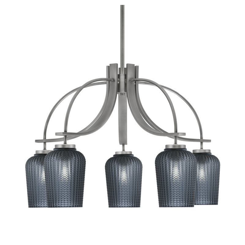 Lustre Cavella Light, en verre texturé fumé de 5 po, H 17,75 po x l 26,25 po x P 26,25 po, Graphite, 5