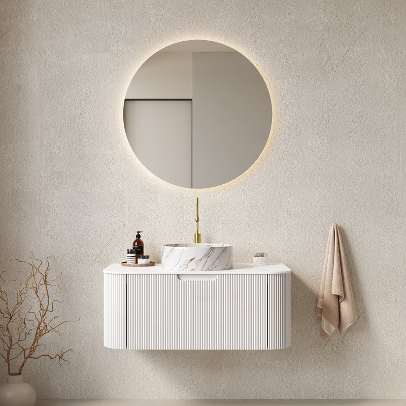 Meuble-lavabo de salle de bain flottant moderne 36 ", pierre frittée et céramique