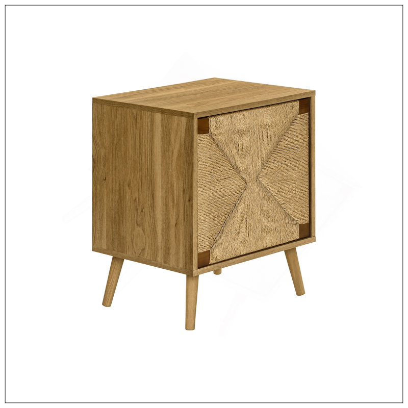 Accent Table, End, Storage, Small, Side, Living Room, Lamp, Light Walnut Laminate, Seagrass, Modern