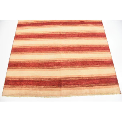 Tapis de zone en laine beige/rouge 5 pi 4 po x 7 pi en laine one-of-kind-noué la main Nash