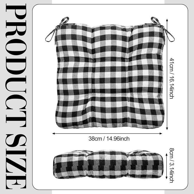 4 Pack Chair Cushions for Dining Chairs, 16" x 15" Black and White Kitchen Chair Cushions
