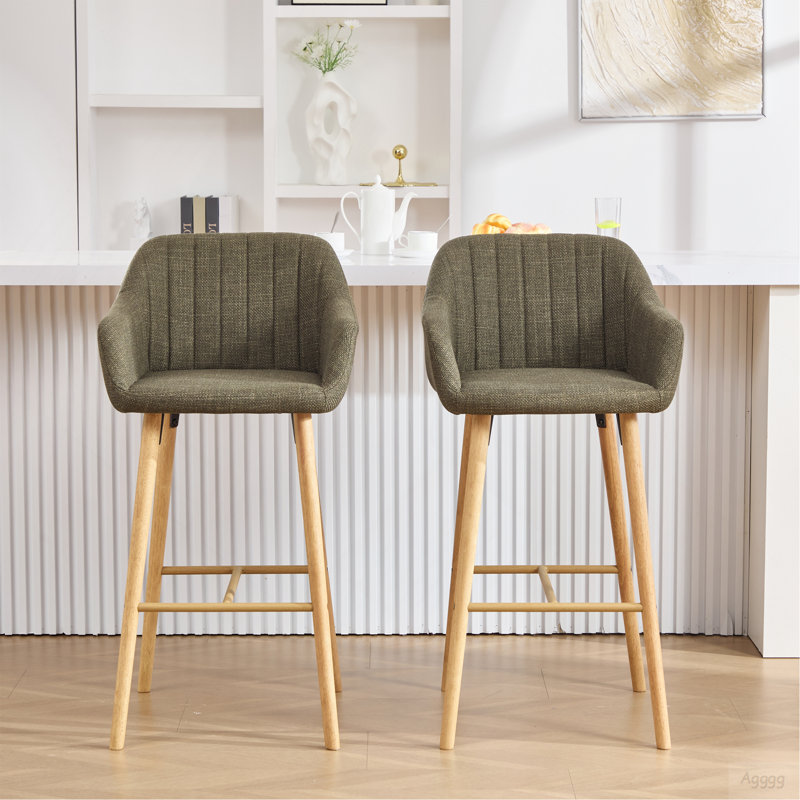 Ensemble de 2 tabourets de bar modernes avec îlot de cuisine avec dossier, accoudoirs, repose-pieds et pieds en bois massif