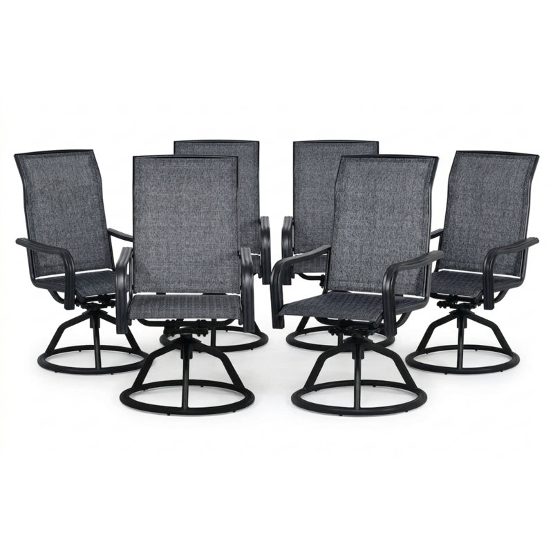 Ensemble 6 pièces de chaises de patio pivotantes à haut dossier avec bascule 15 ° avec accoudoirs courbés, 6