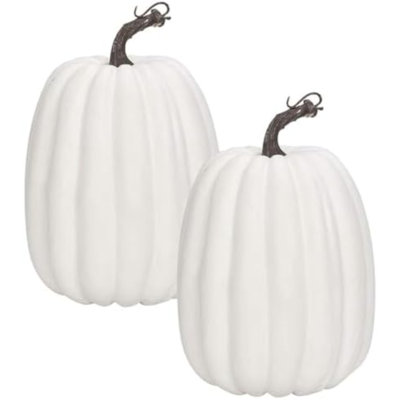Artificial Pumpkins,2PCS White Fake Pumpkins Large Faux Pumpkins For Autumn Thanksgiving Halloween Seasonal Holiday Decor Decoration (2Pcs Big White Pumpkins)