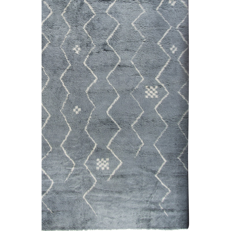 Hand Hooked Geometric Area Rug in Blue
