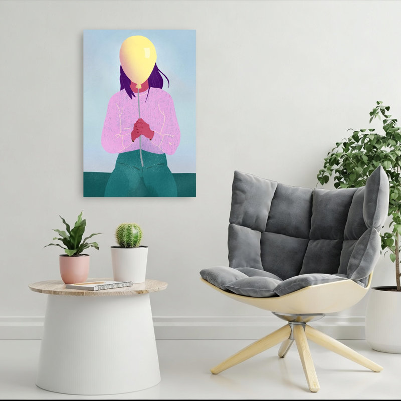 Hidden Woman Balloon Colorful Modern Vibrant Portrait Wall Art Print 1 Piece Wrapped Canvas Wall Art, 91.44cm H x 60.96cm W