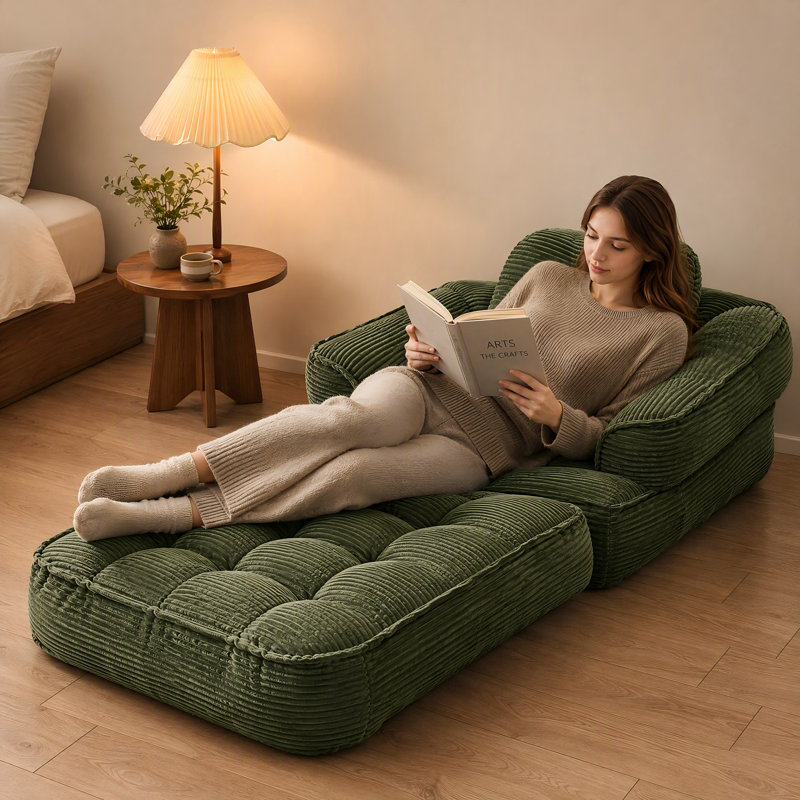 Canapé-lit pliable en velours côtelé 2-en-1 avec coussins et accoudoirs - Canapé-lit portatif convertible pour n'importe quelle pièce, vert