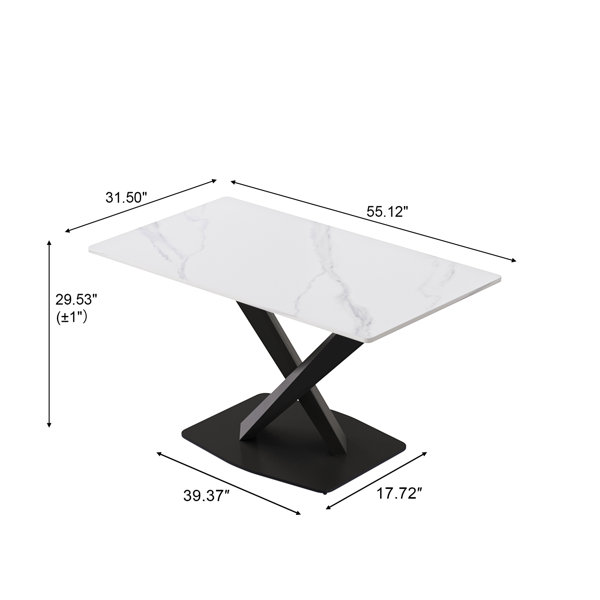 Ivy Bronx Rectangular Sintered Stone Dining Table, Modern Design, Metal ...