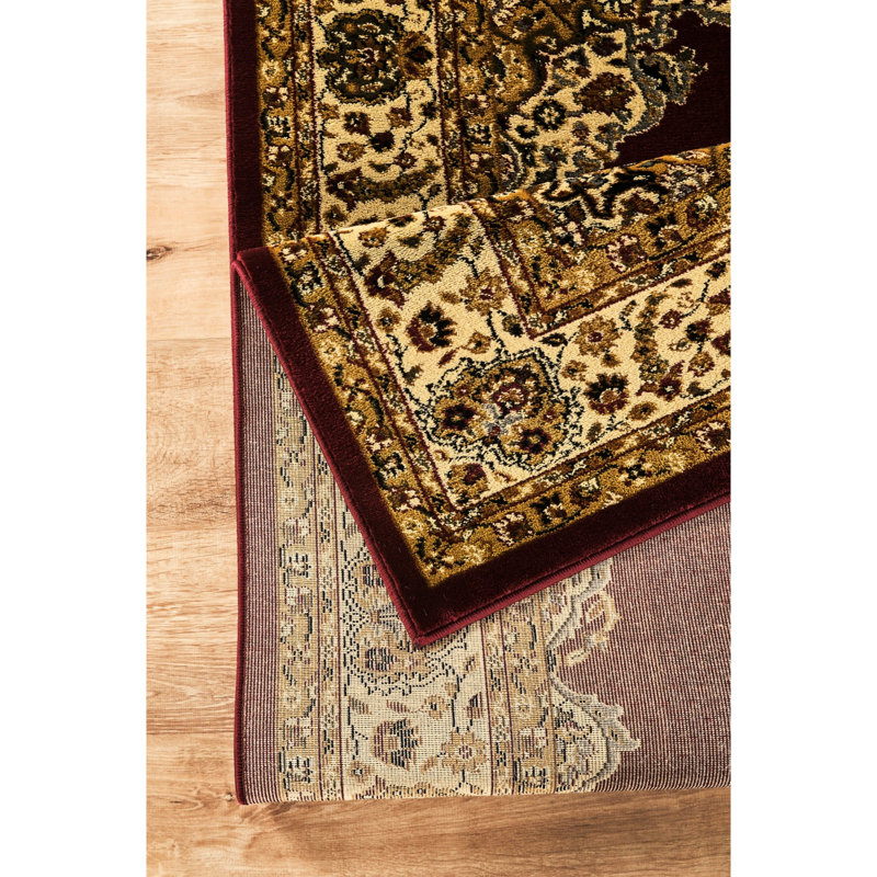 Tapis rouge classique 2 pi 7 po X 3 po, polypropylène avec motif médaillon