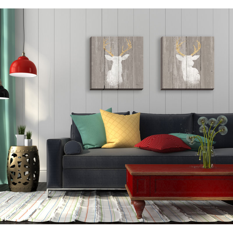 «Rustic Contemporary Deer and Buck Silhouettes» par Wellington Studio, ensemble de 2 reproductions sur toile, Toile tendue