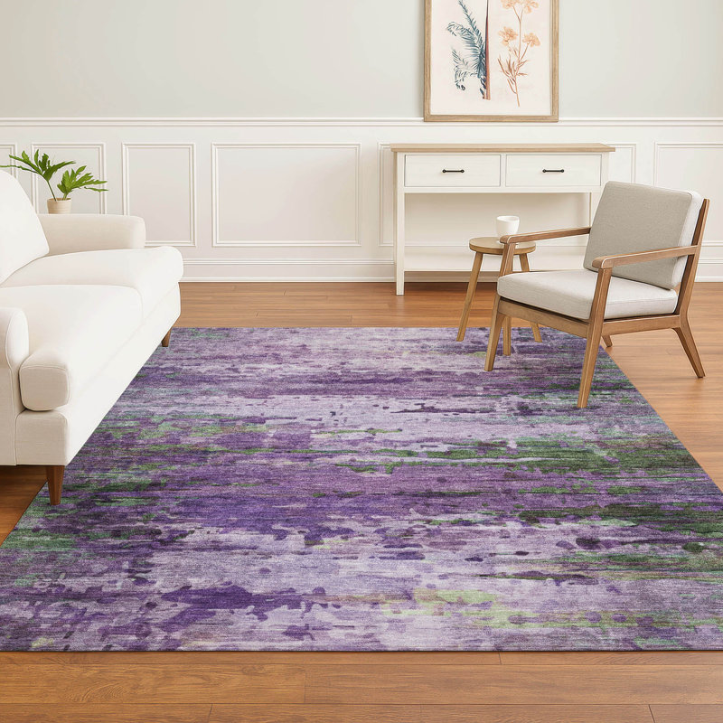 Premium Machine Washable Mayfield AMF2035 Abstract Rug, Purple, 5' x 7'6"