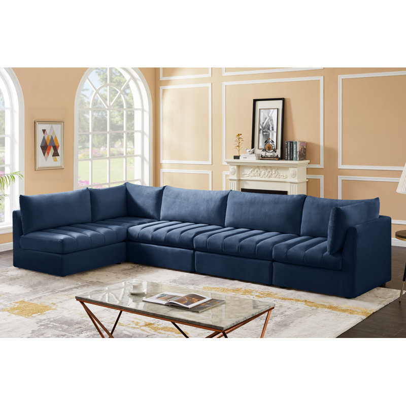 Hallelujah Velvet L-Shaped Sectional Reversible, Navy Velvet