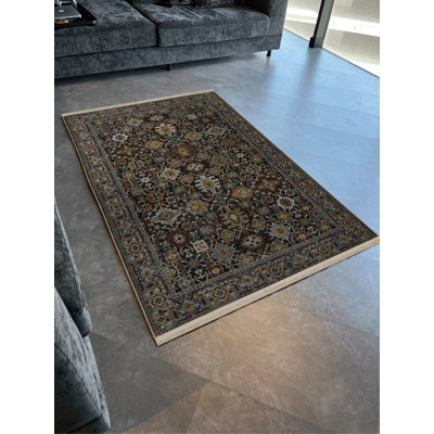 Tapis décoratif rétro multicolore foncé à motif floral frangé à motif floral traditionnel