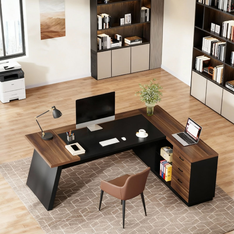 78.7" Modern Contemporary L-Shaped Desk Workstation with Heavy-Duty Metal Frame, Premium High-End Furniture