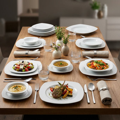 Service de table en porcelaine blanche contemporaine Linea (service de 24 pièces pour 6 personnes)