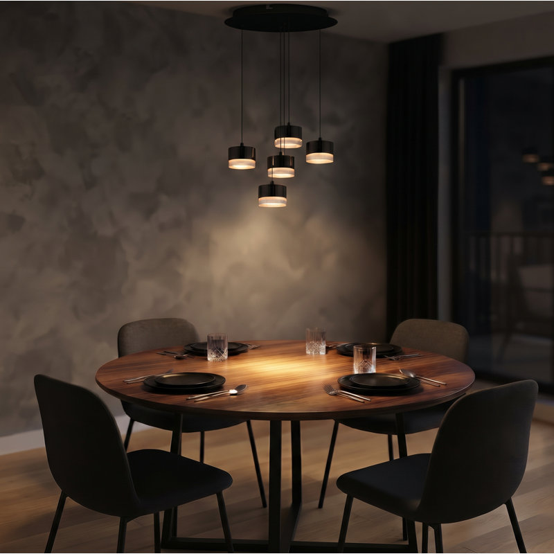 Luminaire suspendu tambour à 5 lumières Barnsdall, Noir mat
