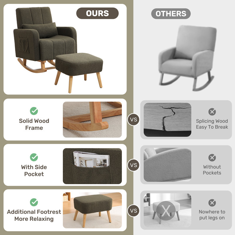 George Oliver Upholstered Teddy Rocking Chair With Ottoman Set ...