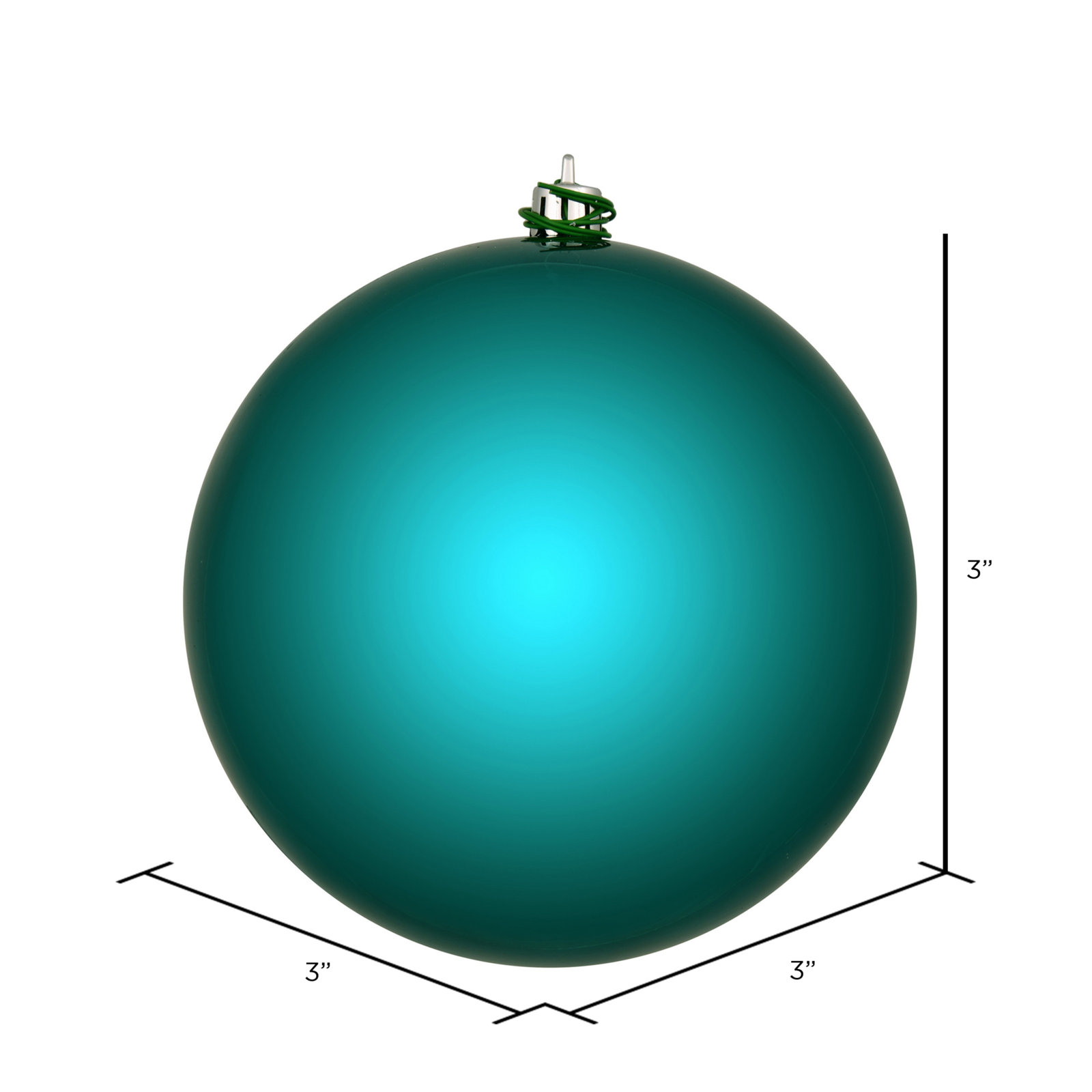 Holiday Décor Ball Ornament, 3" H x 3" W x 3" D, Teal Shiny