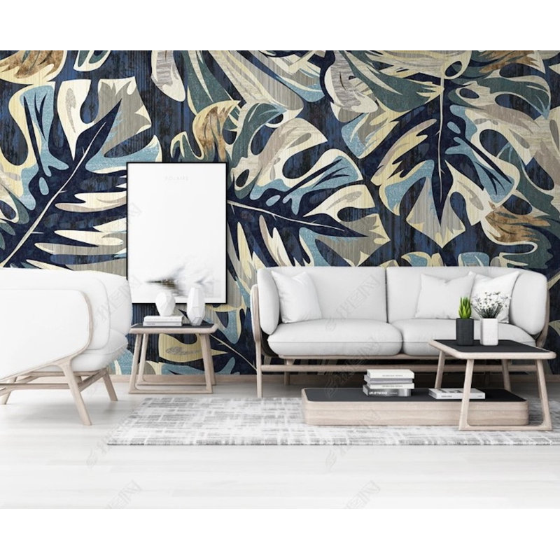 Papier peint amovible avec aquarelle, feuilles exotiques et murales modernes, L 75 po x l 112 po