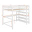 Lit mezzanine double avec tablettes de rangement et bureau-704342355