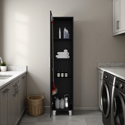 Armoire de rangement autoportante avec 4 tablettes intérieures, pieds en métal, style moderne noir pour la chambre à coucher, le bureau et les espaces utilitaires - Grande porte simple efficace, chambre à coucher