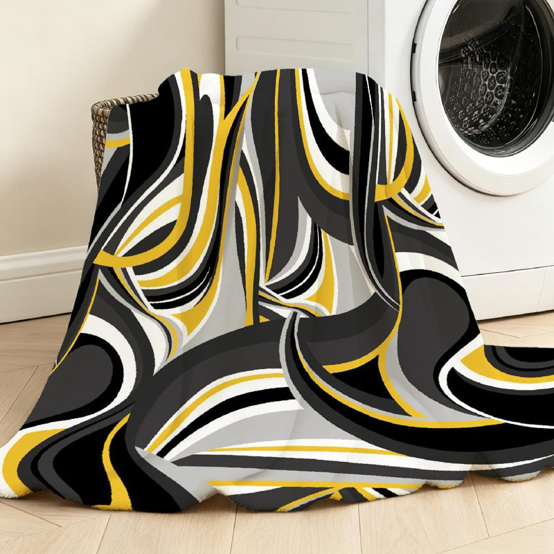 Jeté en molleton noir ultra doux en flanelle, tissu abstrait géométrique, Throw 40" x 50"