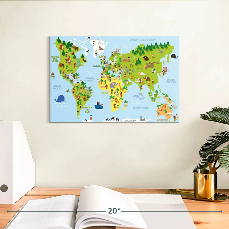 Caricature d'Aliaz sur la carte du monde, H 8 po x l 12 po