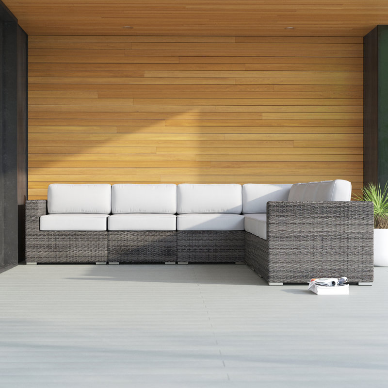 Tressel 122'' Wide L-Shaped Premium All-Weather Wicker Patio Sectional with Sunbrella® Cushions, Sunbrella Canvas