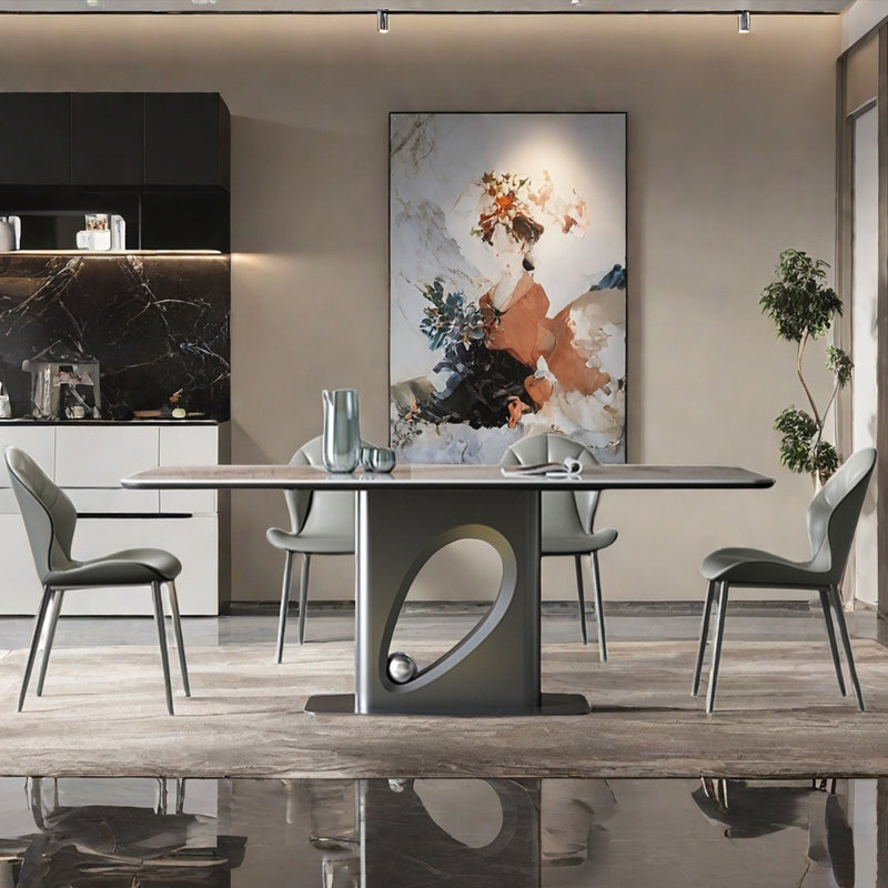 Italian modern simple rectangular dining table set, 29.5"H x 55.1"L x 31.5"W