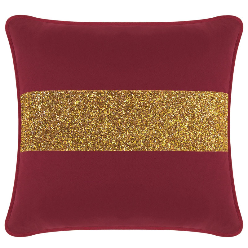 Coussin lumineux avec rayures strass - velours, Velours bourgogne / or, Carré 20 po