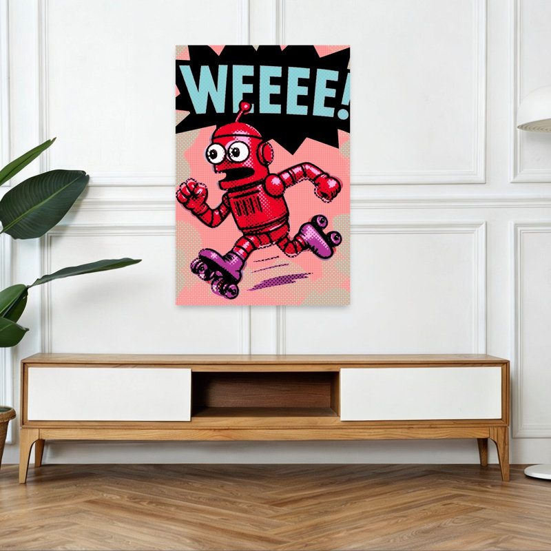 Running Pop Art Robot Energetic Playful Retro Wall Art Print 1 Piece Wrapped Canvas Wall Art, 121.92cm H x 81.28cm W