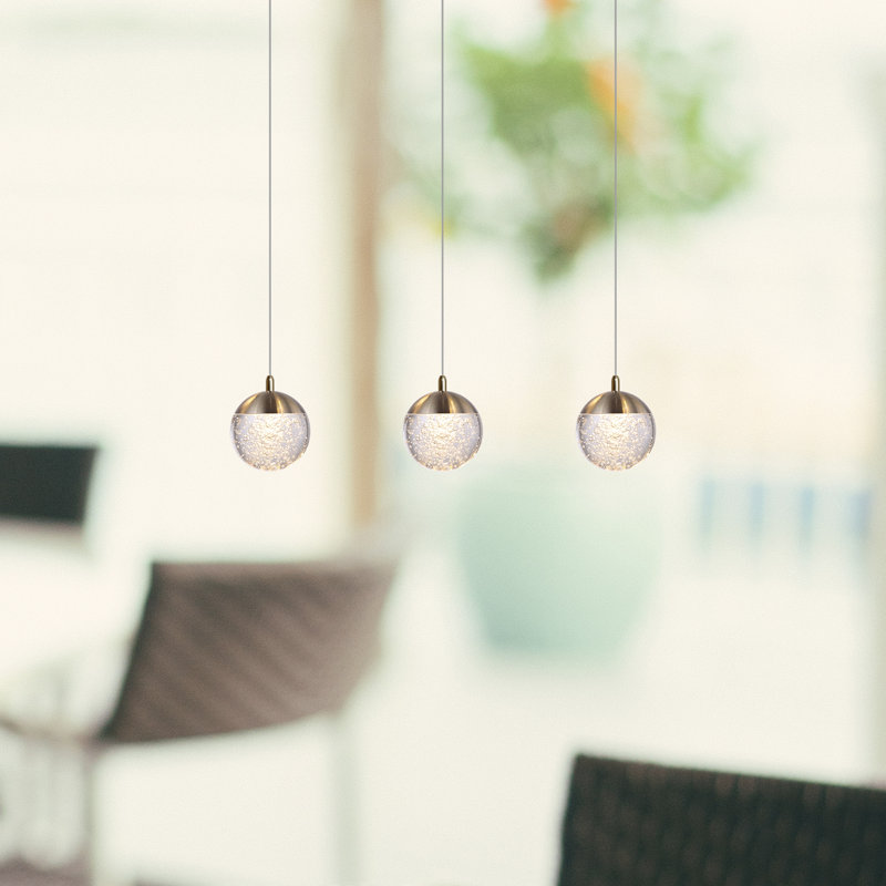 Heatherly 3 - Light Kitchen Island Pendant, Brushed Brass