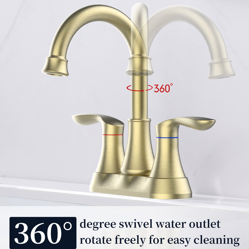 2 Brushed Gold Bathroom Faucet With 360 Degree Rotation Spout, 4 Inch Vanity Sink Faucet, Pop Up Drain & Supply Hoses Included, Corrosion , Water Saving - , Swivel Hoses, Layer, Lavatory