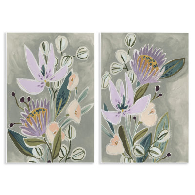 Abstrait floral mauve, ensemble de 2 plaques murales par June Erica Vess