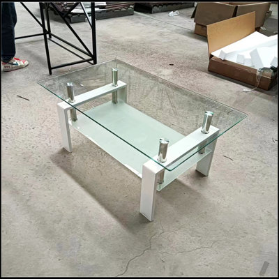 Wrought Studio™ Sleek Tempered Clear Glass Coffee Table, 2-Layers Design for Modern Living and Space Efficiency