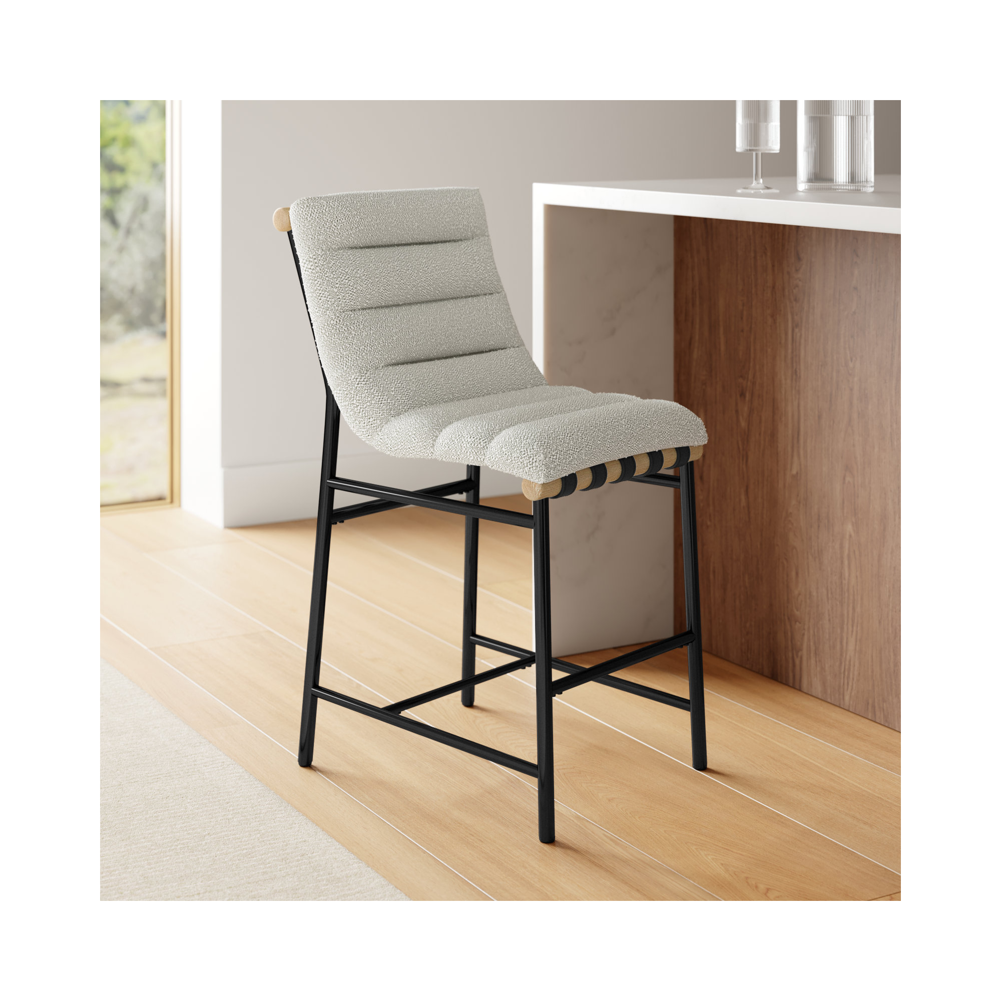 Nicco Cream Polyester Stool (Set of 2), Counter Stool (24" Seat Height)