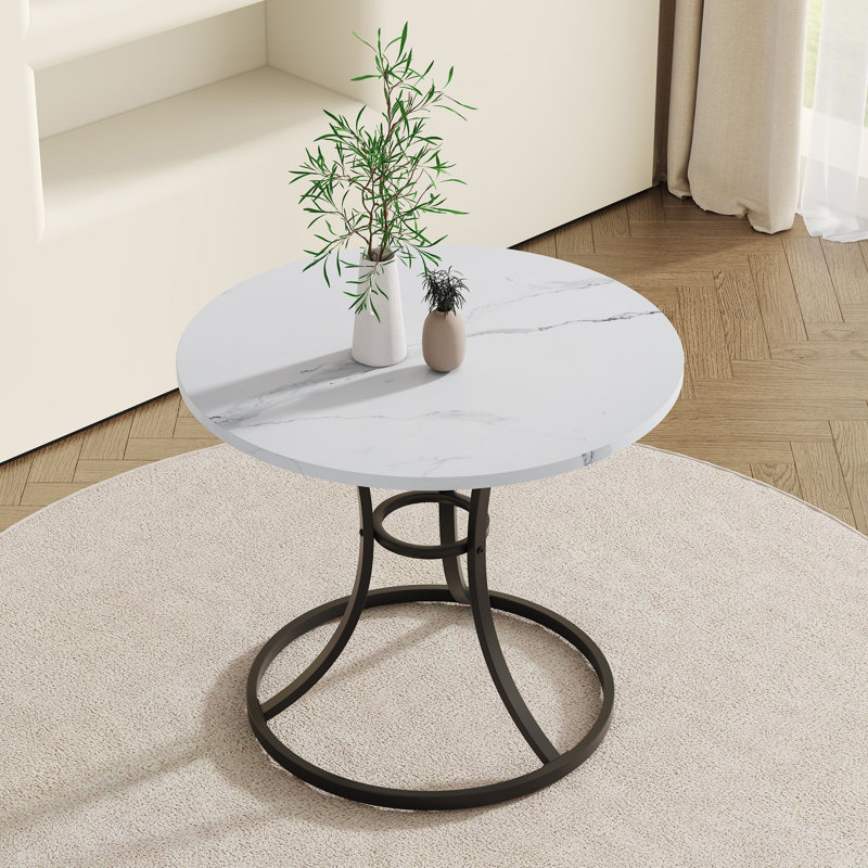 A Modern Minimalist Circular Dining Table, 33.3 - Inch Diameter, White Marble Textured Pattern Desktop, Uniquely Shaped Legs, Elegant & Practical For Dining Spaces