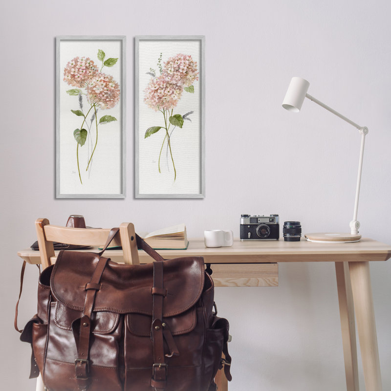 Ensemble de 2 giclées roses avec hortensias roses, design par Nan, H 24 po x l 10 po, Estampe numérique Farmhouse