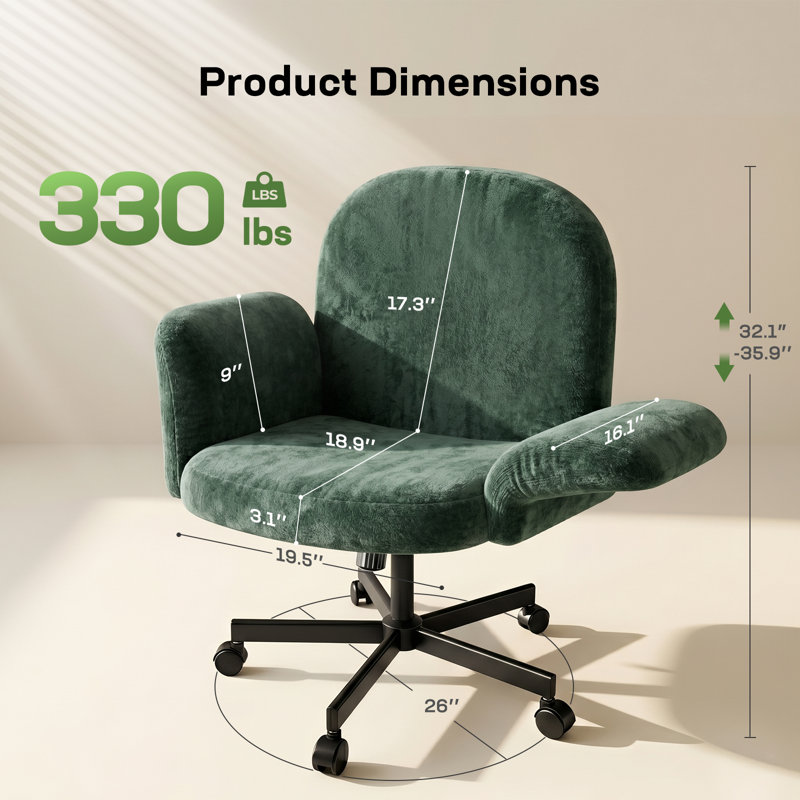 Chaise de bureau avec accoudoirs et roulettes réglables, fauteuil de coiffeuse avec grand coussin de siège, dossier réglable et tissu chenille doux; Convient aux chambres à coucher, aux bureaux et aux vestiaires.
