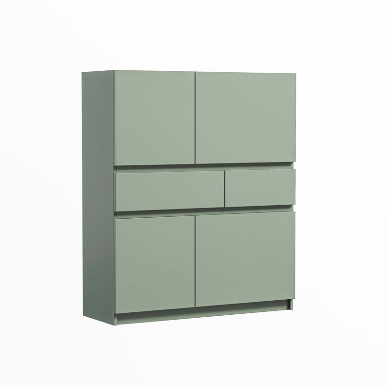 Armoire de rangement spacieuse en bois vert avec 4 portes et 2 tiroirs pour une utilisation polyvalente à la maison