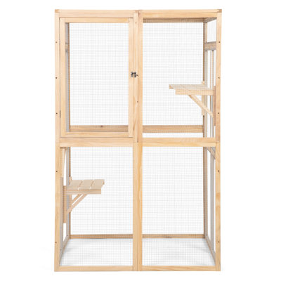 Wooden For Kittens, Outdoor Enclosure With Sunshine Board & Platforms, And Door - Safe Kitten Snug