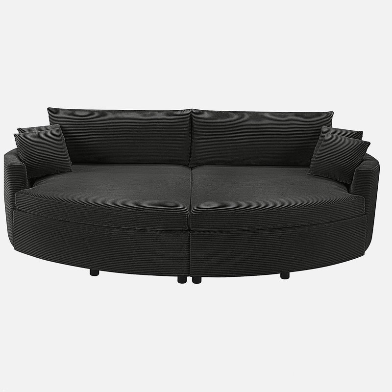 Très grand canapé-lit double avec méridienne 102,3 po et siège rembourré avec siège profond et ports USB pour le salon, noir