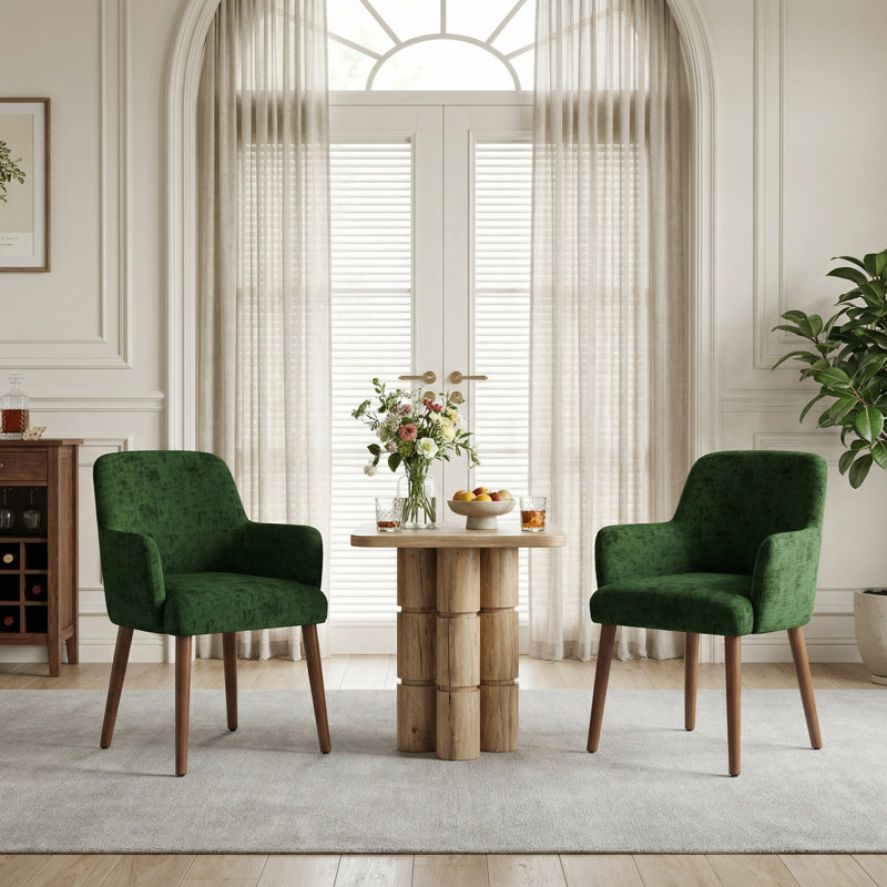 Upholstered Solid Wood Dining Chair Side Chair With Armrests, Green