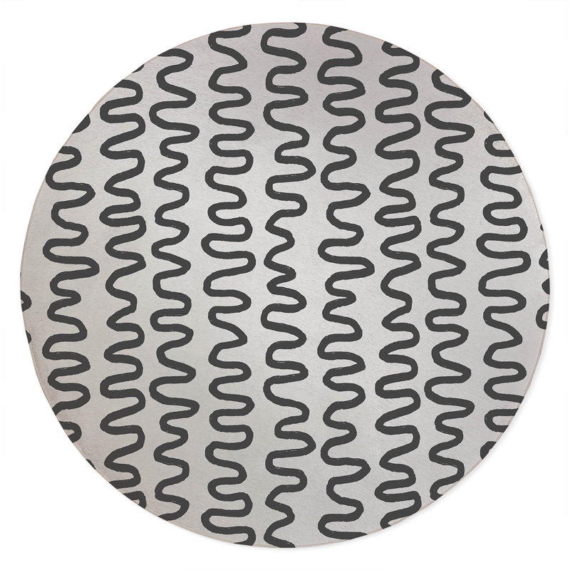 Wiggle Stripe Non-Slip Outdoor Rug, Round 5'