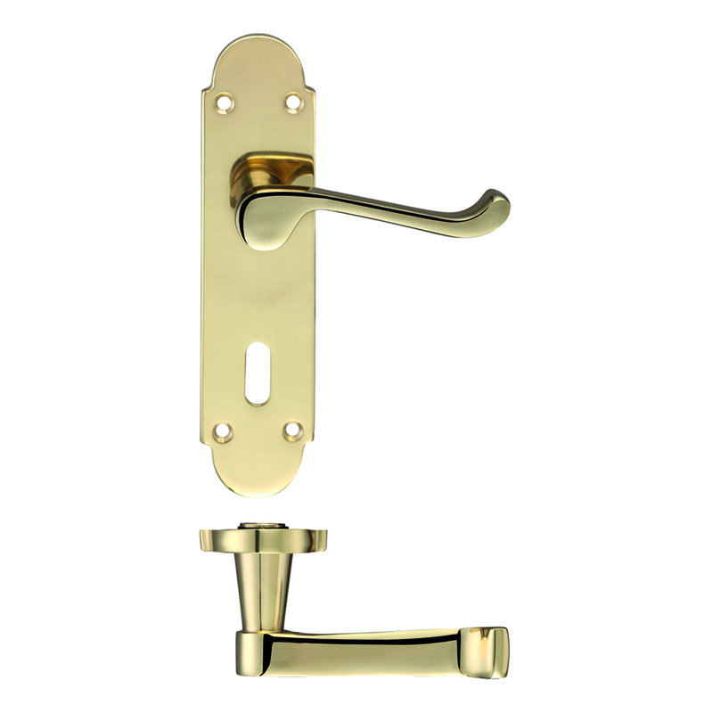 Oxford Lock Right Hand Door Handle, Polished Brass
