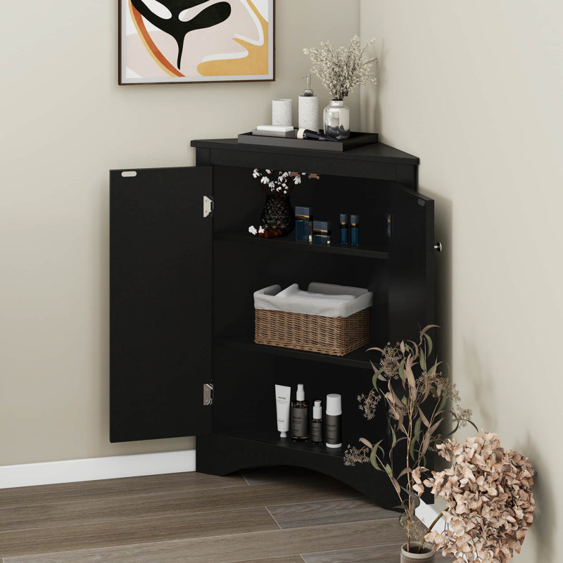 Triangle Bathroom Storage Cabinet With Adjustable Shelves, Modern Freestanding Floor Cabinet, Small Space Corner Organizer